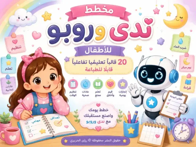 مجموعة قوالب ندى وروبو لتنظيم يوم الطفل وتنمية العادات الإيج